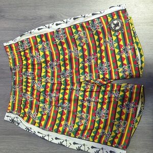 Flow society shorts. Adult small red, yellow green